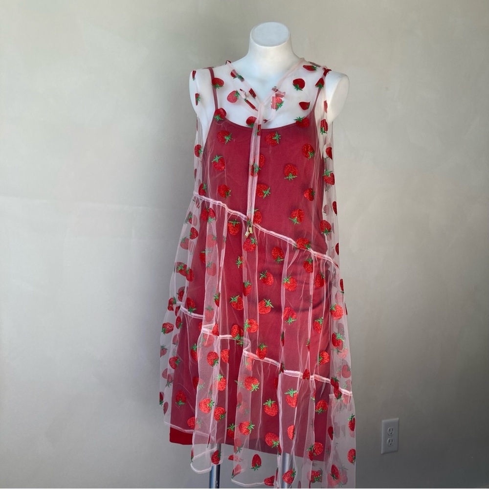 Yellowcake Shop | Sleeveless Boho Dress in Glitter Strawberries L/XL